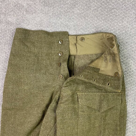 Vintage 50s Canadian Army Wool Field Trousers Pants Men's 31 x 28 Olive Military - Picture 4 of 15